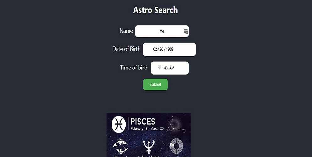 screenshot of astrology app
